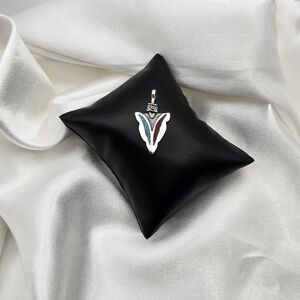 Sterling Silver 925 Arrowhead Pendant with Turquiose & Red Coral Inlay